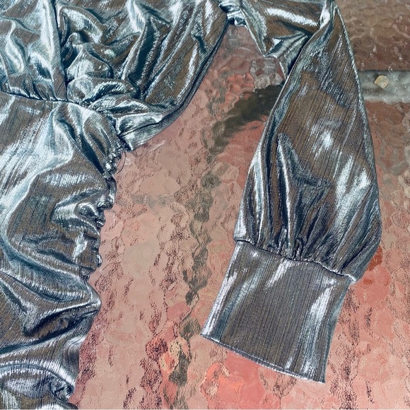 Nasty Gal Silver Metallic Stretchy Tight Ruched Taylor Swift New Years Mcbling - Picture 4 of 12